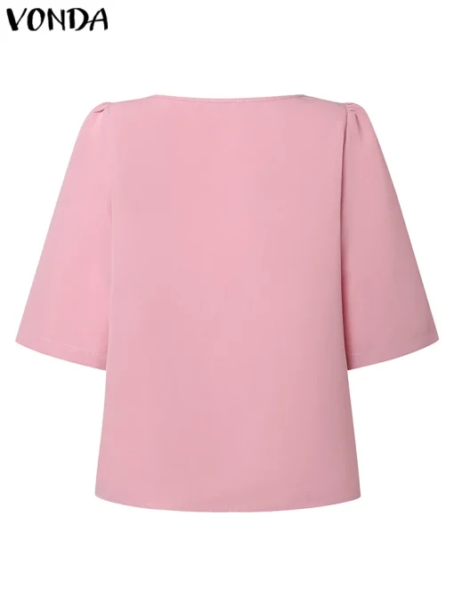 Women’s Summer Tunic Square Collar Puff Sleeve Blouse - Image 3