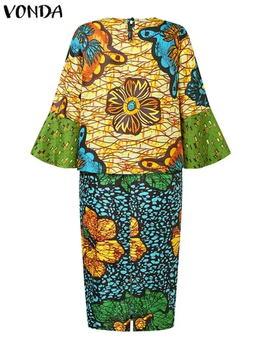 Women’s Vintage Summer Skirt Set with Flare Sleeves - Image 3