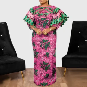 Plus Size   Women’s Bohemian Vintage Printed Maxi Dress