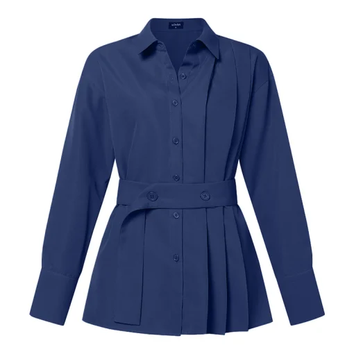 Women's Elegant Long Sleeve Belted Tunic Shirt - Image 6