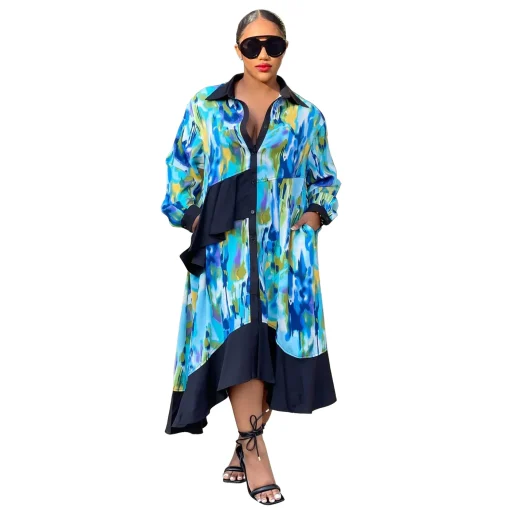 Plus Size Elegant Long Sleeve Midi Bohemian Dress - Image 5