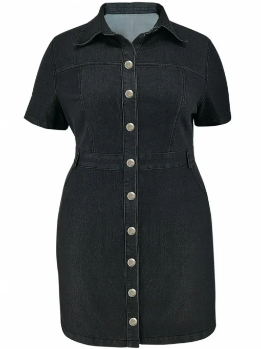 Plus Size Loose Denim Maxi Dress for Women - Image 3