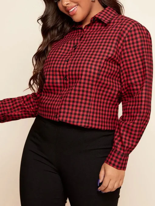 Plus Size Loose Checkered Skull Pattern Blouse for Women - Image 3