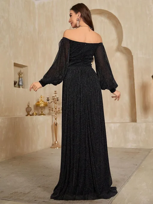 Retro A-Line One-Line Neck Floor-Length Party Dress - Image 2