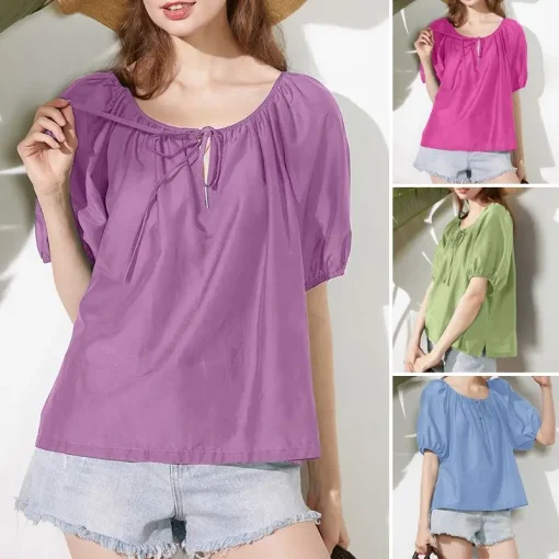 Women's Elegant O-Neck Casual Loose Blouse Top