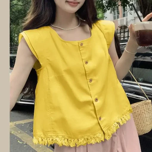 Casual Square Neck Flying Sleeve Vintage Blouses - Image 5