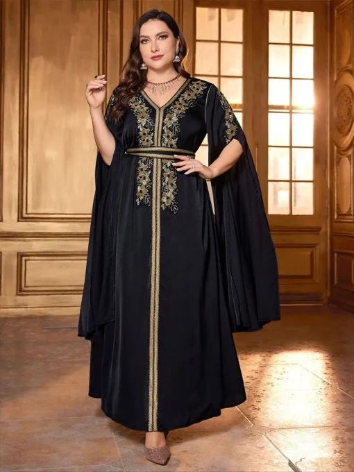 Plus-Size Women Maxi Embroidered Beaded Arab Party Dress