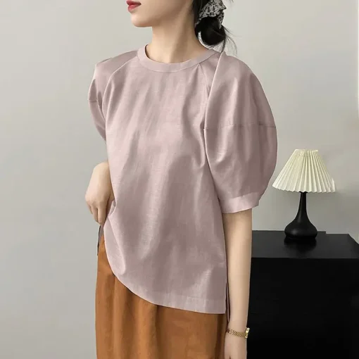 Women's Sexy O-Neck Short Puff Sleeve Blouse - Image 6