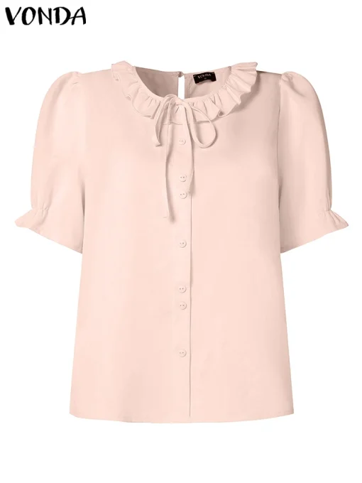 Women's Ruffled Puff Sleeve Summer Blouse - Image 2