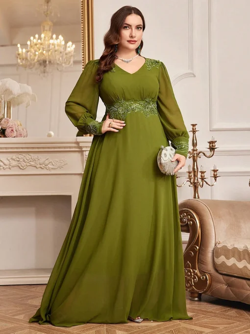 Luxury Elegant Long Sleeve Plus Size Embroidery Maxi Party Dress