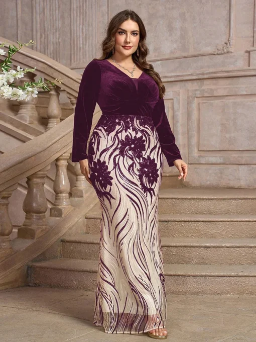 Elegant Plus Size Embellished Embroidery Formal Evening Gown - Image 2