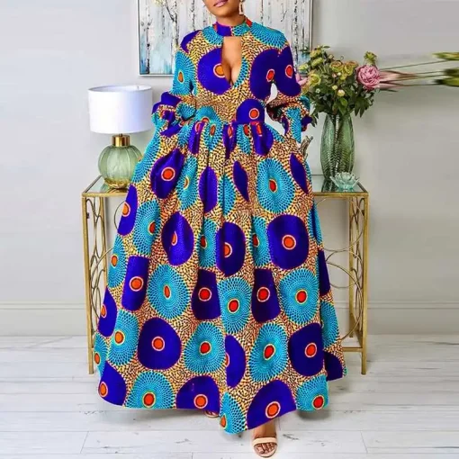 Plus Size Floral Printed Long Sleeve Maxi Dress for Women - Image 5