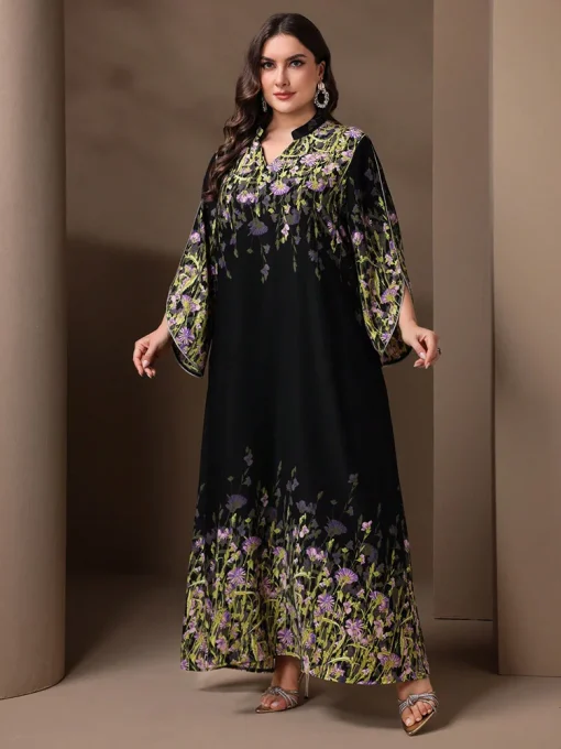 Elegant Long Sleeve A-Line Plus Size Eid Party Dress - Image 4