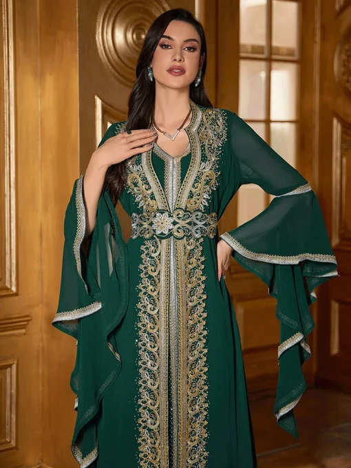 Luxury Elegant Arabian Kaftan Embroidered Modest Party Evening Dress - Image 6