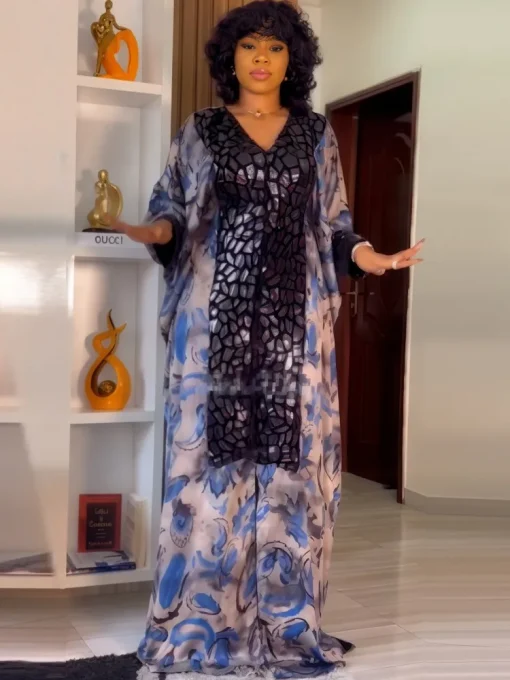 Elegant Plus Size African Kaftan Dress with Scarf