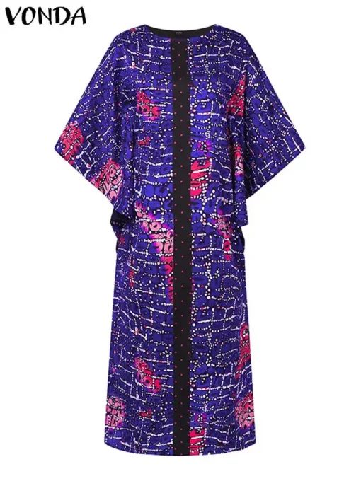 Elegant Plus Size Vintage Bat-Wing Sleeve Maxi Dress - Image 2