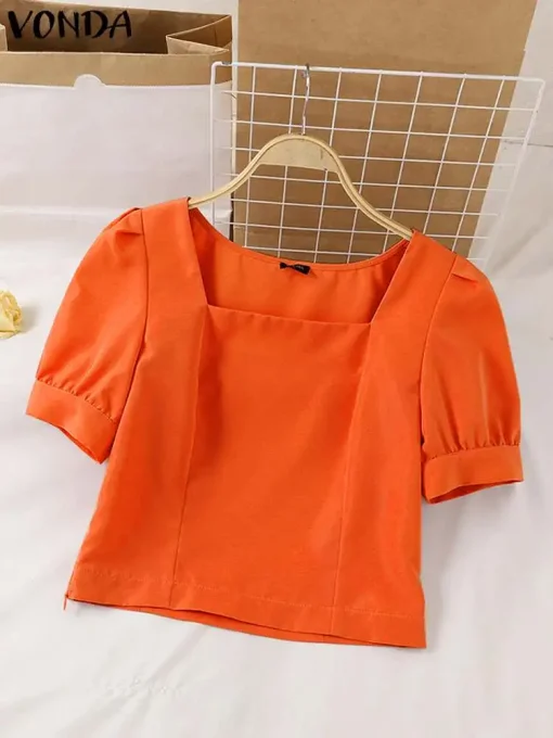 Women’s Sexy Square Collar Short Sleeve Blouse - Image 2