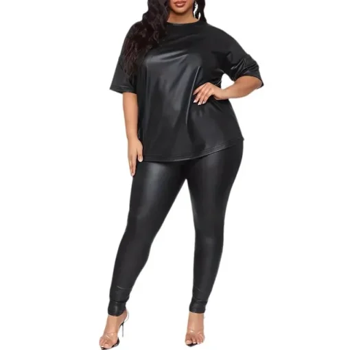 Plus Size Black Top and Pencil Pants Set - Image 7