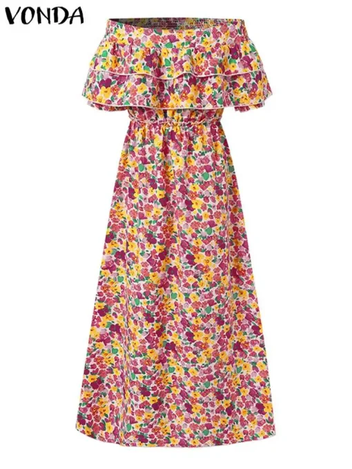 Summer Off Shoulder Floral Print Maxi Dress - Image 4