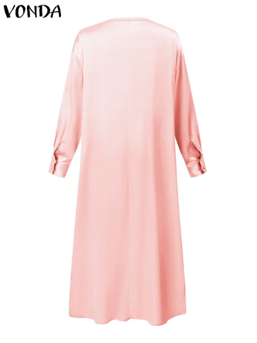 Bohemian Maxi Dress, V-Neck Satin Silk Long Sleeve - Image 3