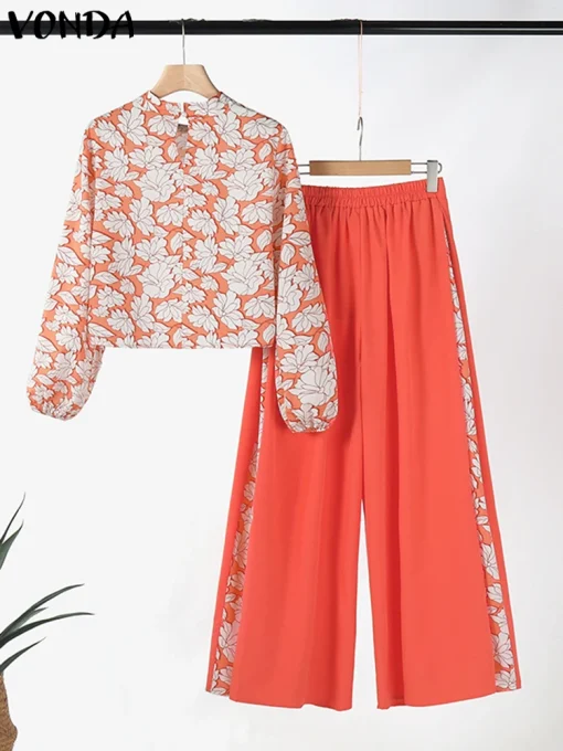 Plus Size Floral Printed Bohemian Pants Set - Image 3