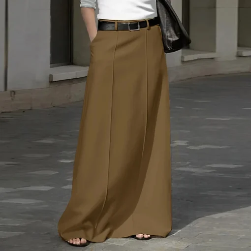 Plus Size Elegant Pleated Maxi Skirt with Pockets - Image 6