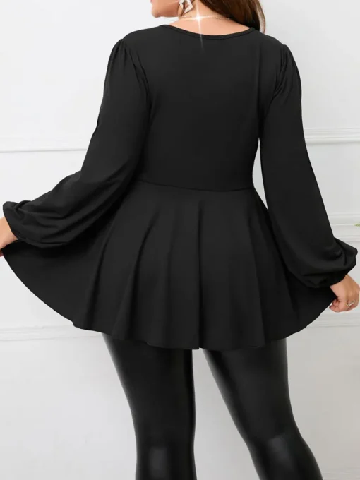 Elegant Plus Size Black Lantern Sleeve T-Shirt Tunic