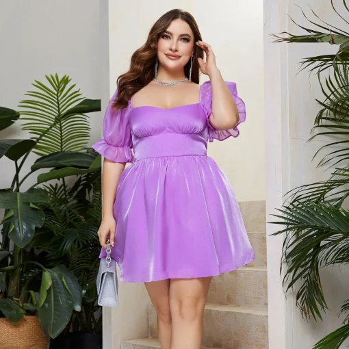 Elegant Plus Size Short Sleeve Evening Party Dress - Image 5