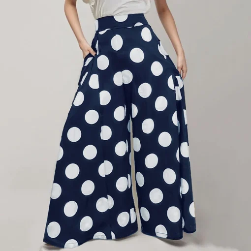 Elegant Polka Dot Wide Leg Pants for Office Style - Image 5