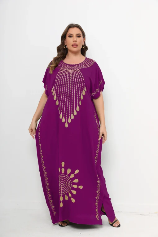 Muslim Cotton Dashiki Short Sleeve Maxi Abaya Kaftan - Image 2