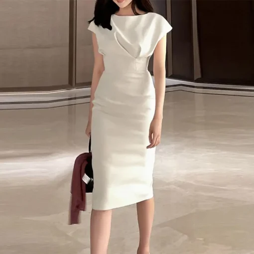 Women’s Elegant Solid Color Office Style Summer Dress - Image 5