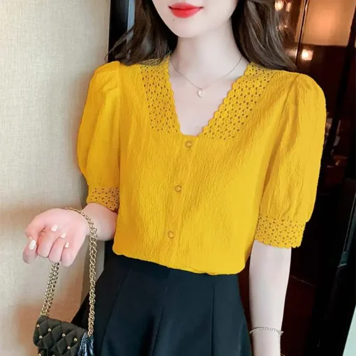 Women's Elegant Lace V-Neck Summer Blouse - Image 6