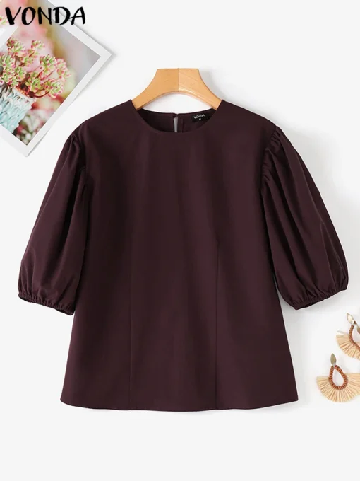 Women's Elegant Puff Sleeve Casual Loose Blouse - Image 2