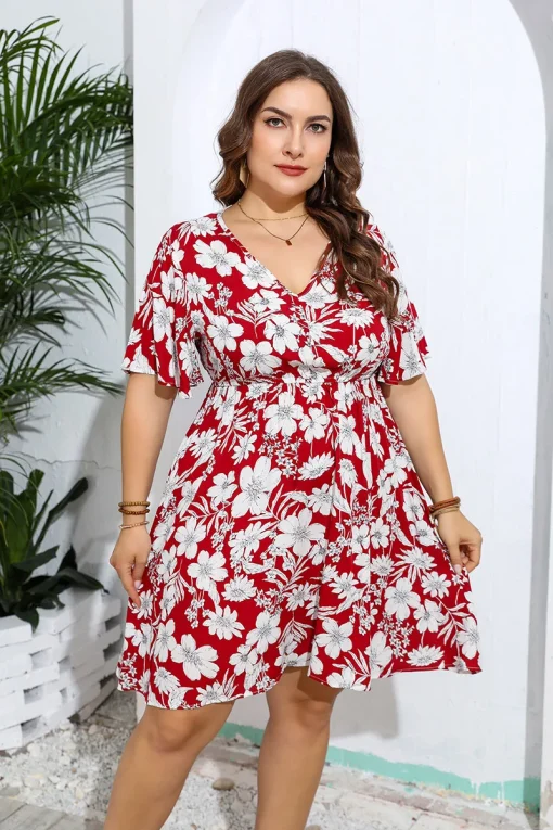 Elegant Plus Size V-Neck Floral Loose Evening Party Dress - Image 2