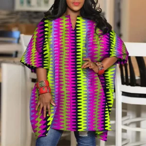 Plus Size Women’s Printed V-Neck Half Sleeve Blouse