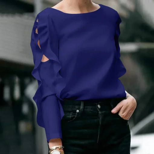 Plus Size Elegant Ruffled Blouse with Long Sleeves - Image 5