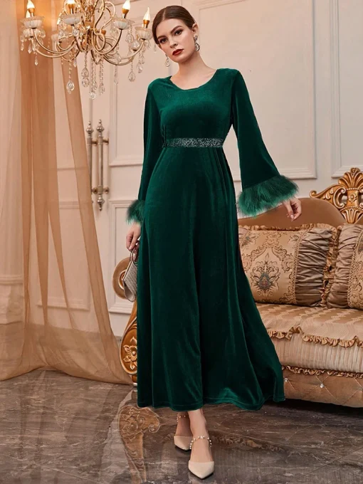 Elegant Retro A-Line Floor-Length Green Evening Dress