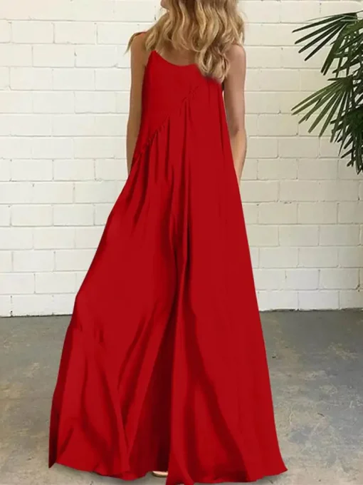 Women’s Bohemian V Neck Maxi Dress with Spaghetti Straps