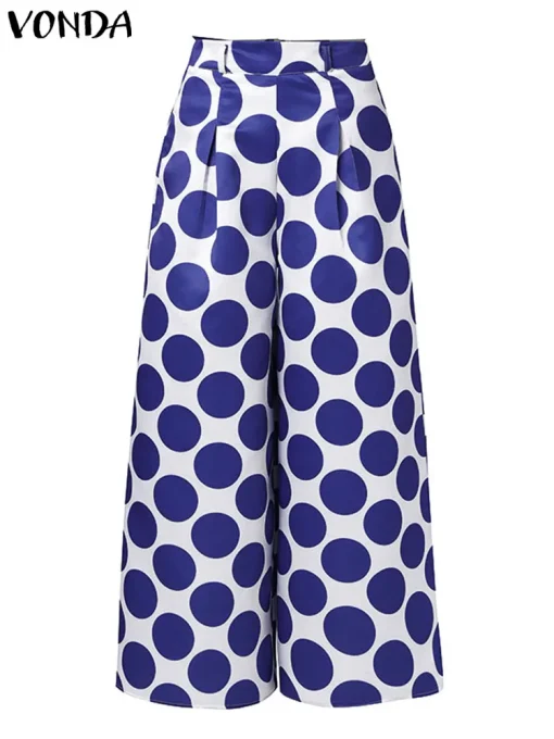 Elegant Polka Dot Bell-Bottom Pants with High Waist - Image 3