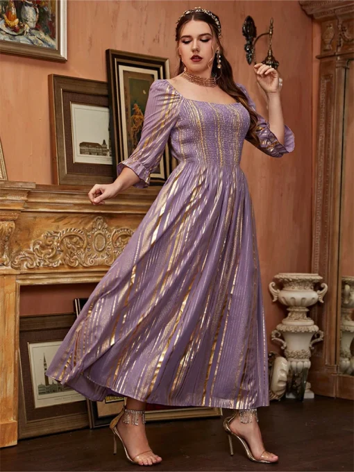 Plus-Size Women Purple Maxi Wedding Bridal Evening Dress - Image 4