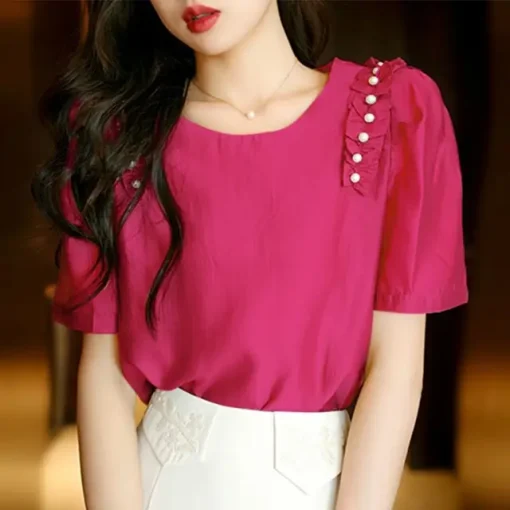 Elegant Summer Blouse with Short Puff Sleeves - Image 7