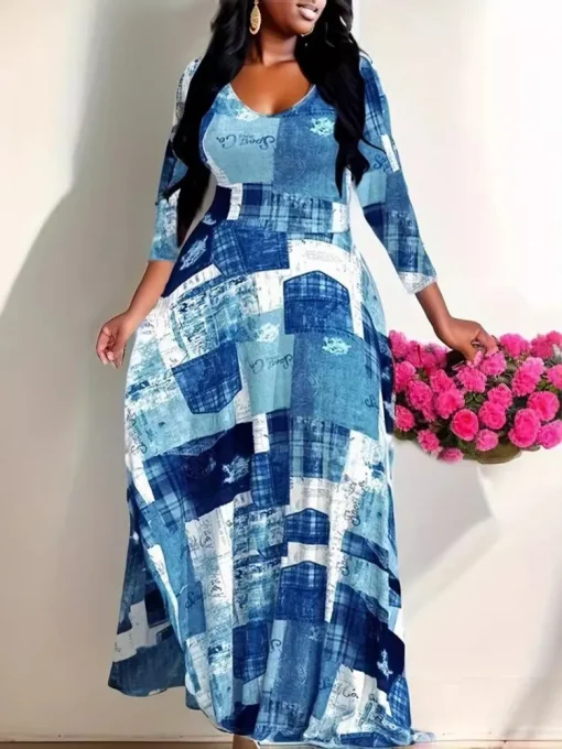 Plus Size Casual Long Sleeve Maxi Dress for Women