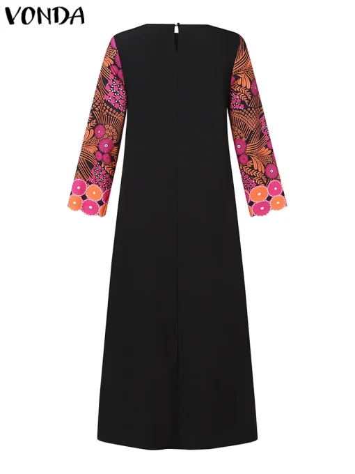 Women’s Bohemian Floral Maxi Dress with Long Sleeves - Image 3