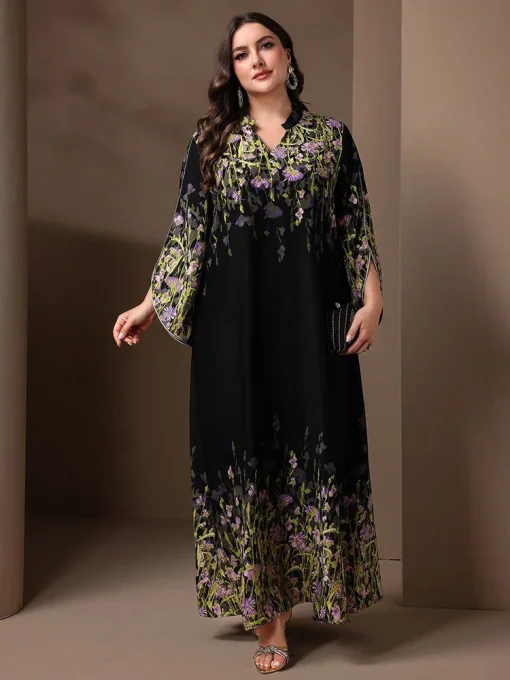 Elegant Long Sleeve A-Line Plus Size Eid Party Dress - Image 6