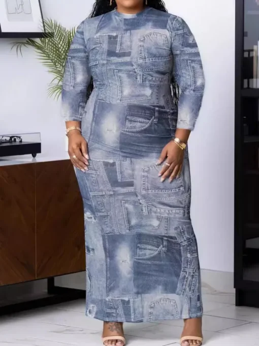 Plus Size Long Sleeve Maxi Dress for Women - Image 2