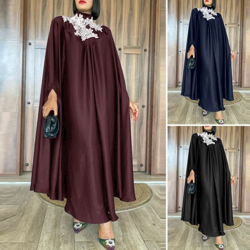 Plus Size High Collar A-Line Long Dress