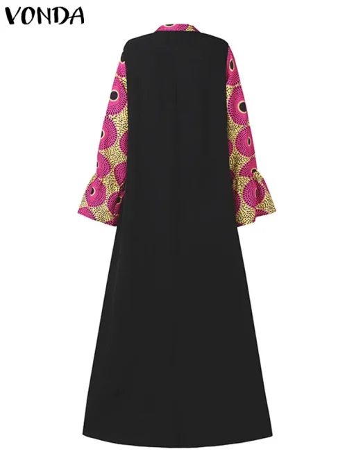 Fashion Plus Size Printed Maxi Dress with Flare Sleeves - Image 3