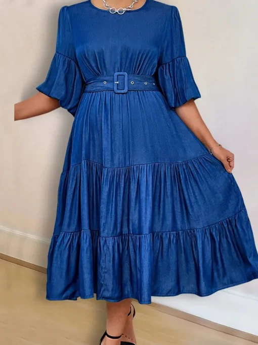 Plus Size Denim Loose Casual Midi Dress