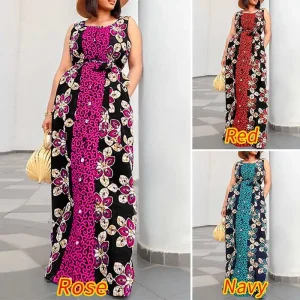 Plus Size   Floral Printed Sleeveless Maxi Dress