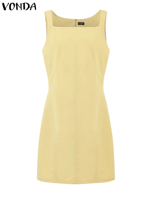 Elegant Sleeveless Mini Dress with Square Collar for Summer - Image 2